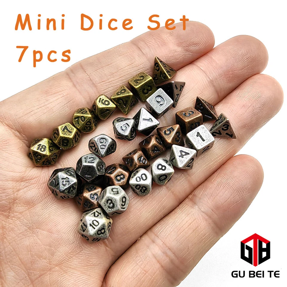 GBT Mini Würfel Set 7 teilig Set Metall Würfel Brettspiel RPG Würfel Set D&D D4-D20