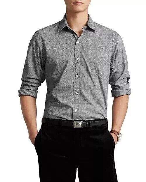 Polo Ralph Lauren Classic Fit Cotton Twill Shirt Black & Cream Pick Size