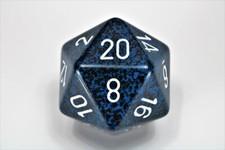 Stealth Jumbo 34mm Speckled D20 Die Blue  Black with White Extra Large Counter
