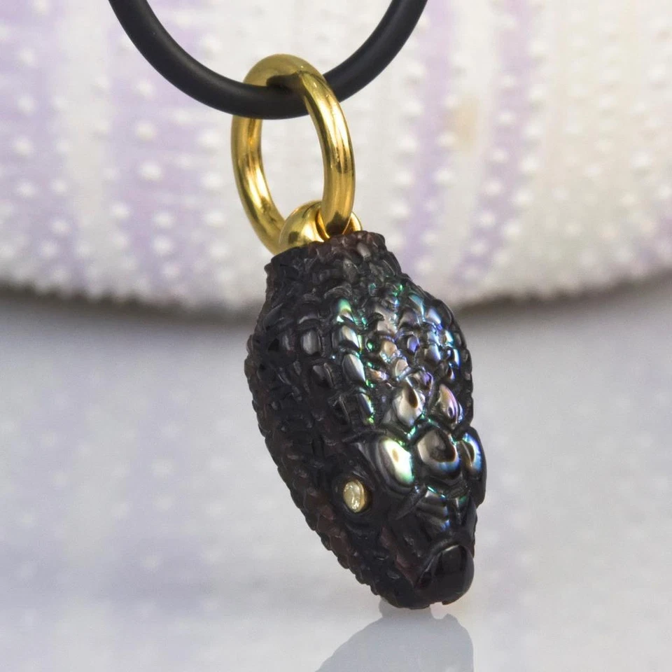 Gold Vermeil Sterling Silver & Multicolor Shell Snake Pendant Diamond Eyes 4.72g - Image 4 of 4