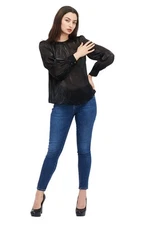 Alfani Women's Blouson Sleeves Crewneck Top (Deep Black, Large)