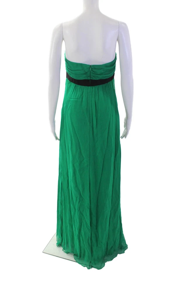 Maxi Vestido Jay Godfrey Mujer Sin Mangas Verde Mezcla Seda Corbata Cintura Talla S Foto 3 de 4