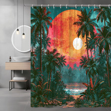 Tropical Sunset Palm Tree Shower Curtain Ocean Landscape Print