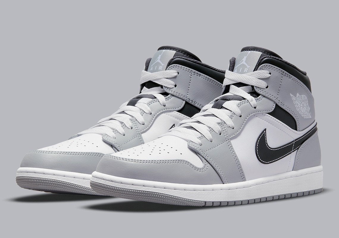 Nike Air Jordan 1 Mid Light Smoke Grey Men's White Sports Sneaker