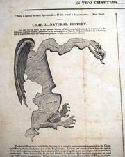 ORIGINAL GERRYAMNDERING MONSTER PRINT Essex County Redistricting 1812 Broadside