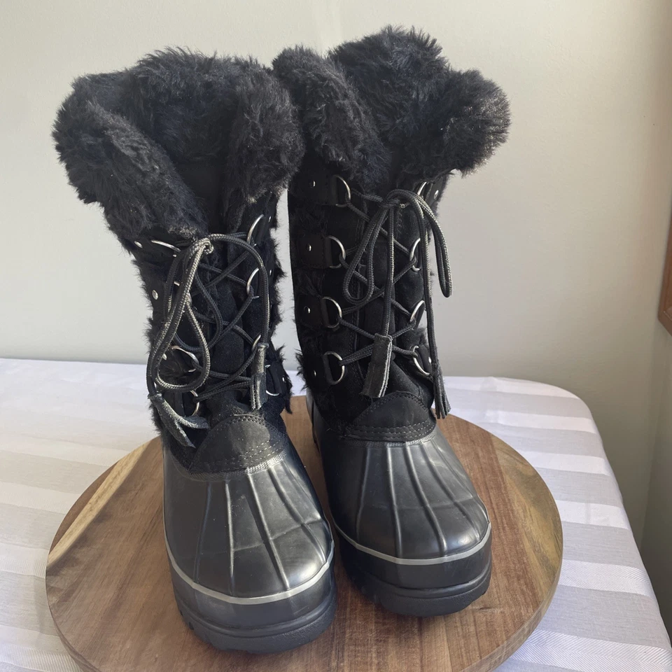 Botas de nieve KHOMBU nórdicas impermeables negras con cordones de piel sintética talla 10 SKU 753 Foto 2 de 4