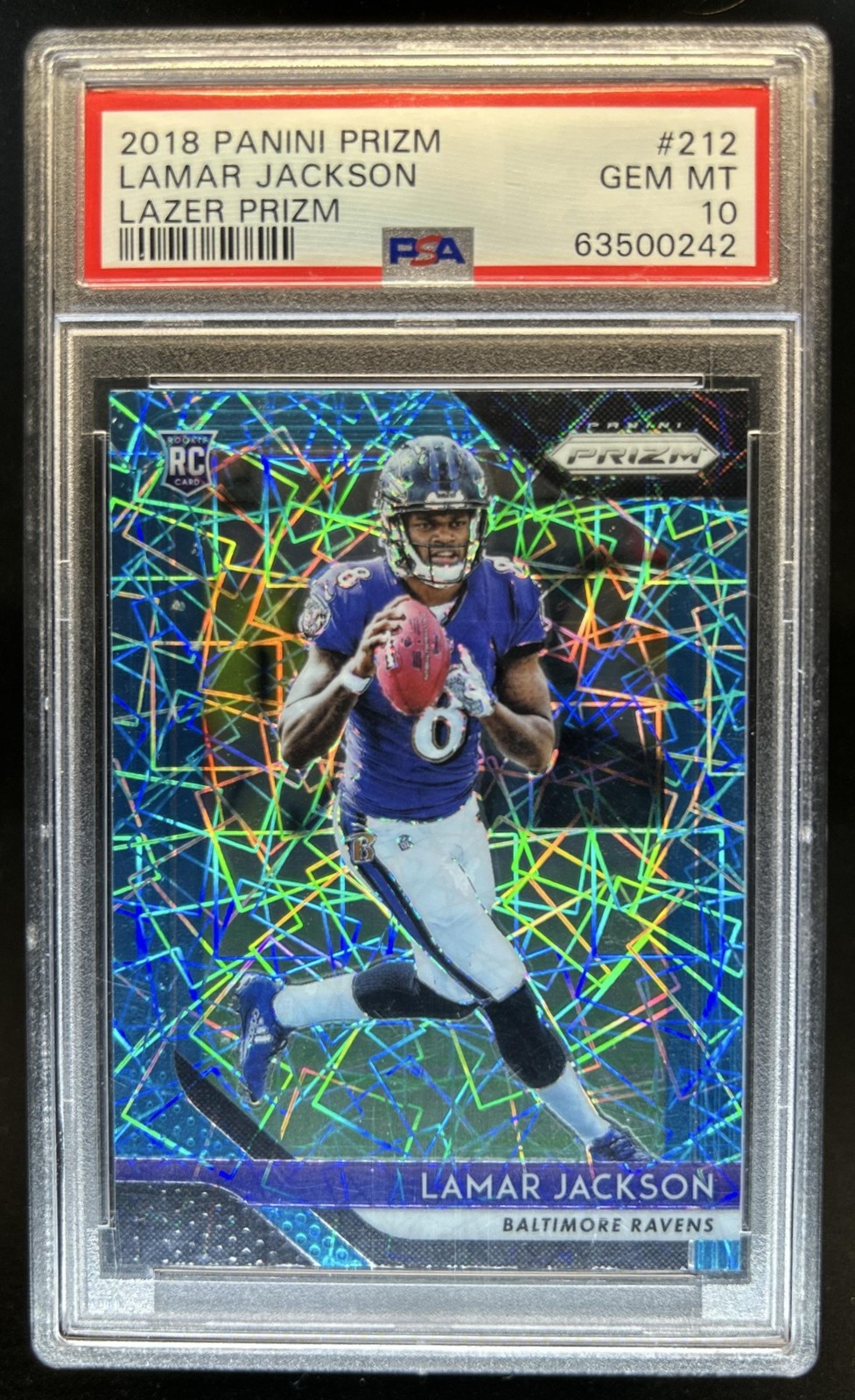 2018 Panini Prizm Lamar Jackson Lazer Rookie RC #212 Ravens PSA 10 GEM MINT