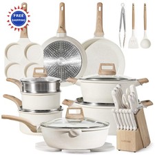 Pots and Pans Set 35 Piece Nonstick Cookware Induction Granite White Kitchen