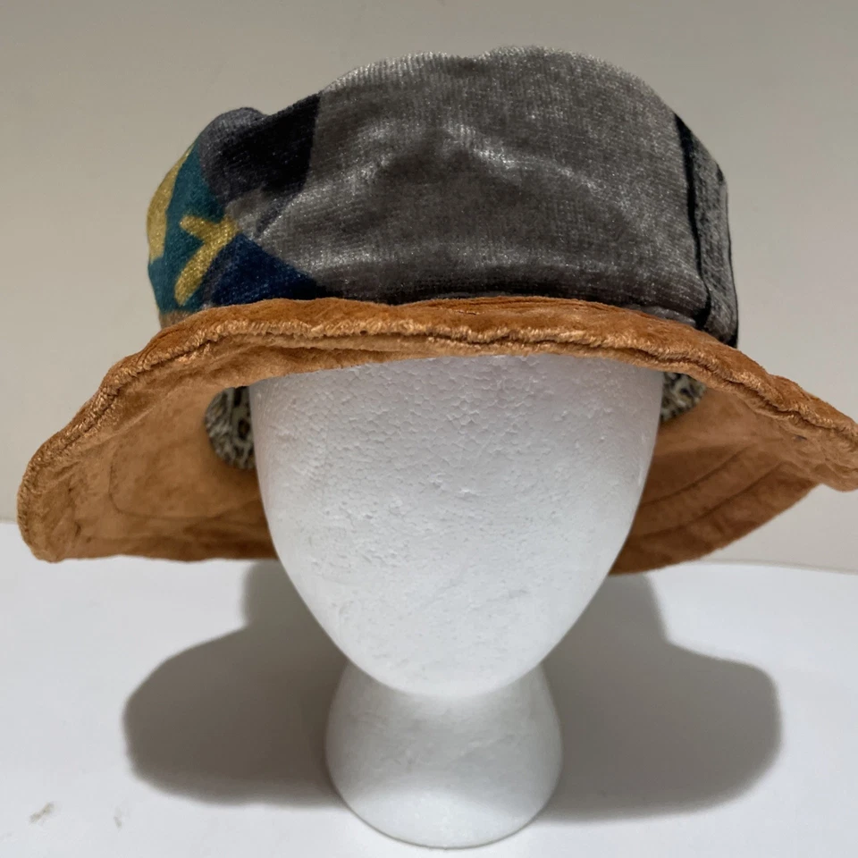 Chapéu balde floral veludo vintage feminino tamanho único laranja queimado festival boho - Imagem 3 de 4