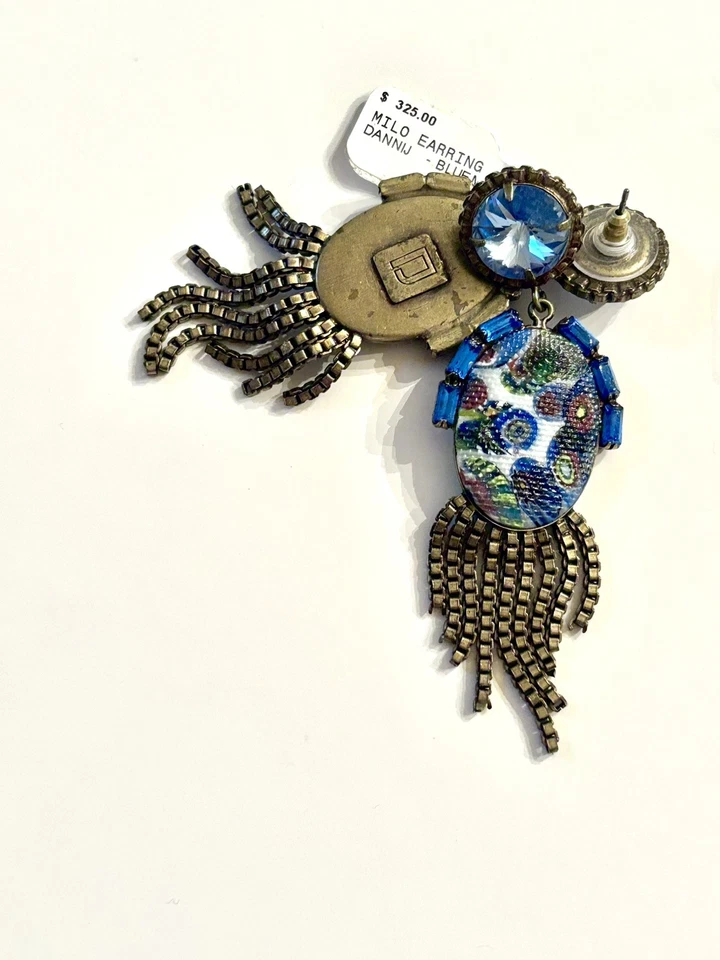 Authentic Dannijo MILO Earrings Blue Calypso Collab Statement Mosaic Fringe $325 - Image 4 of 4