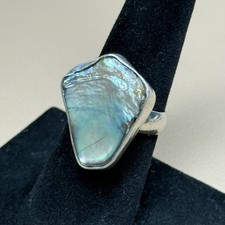 Abalone Shell Sterling Silver STATEMENT Ring sz 7.5