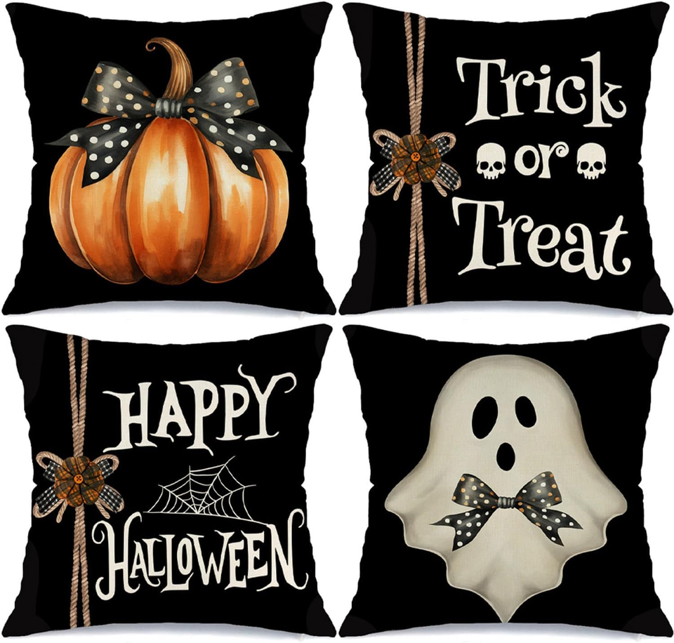 Happy Halloween Spider Web Pumpkin Ghost Throw Pillow Covers 18X18 Set ...