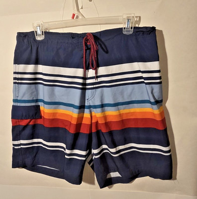 George Mens Board Shorts/Swimming Trunks Blue/Orange/Red Stripes Size 2XL 44-46