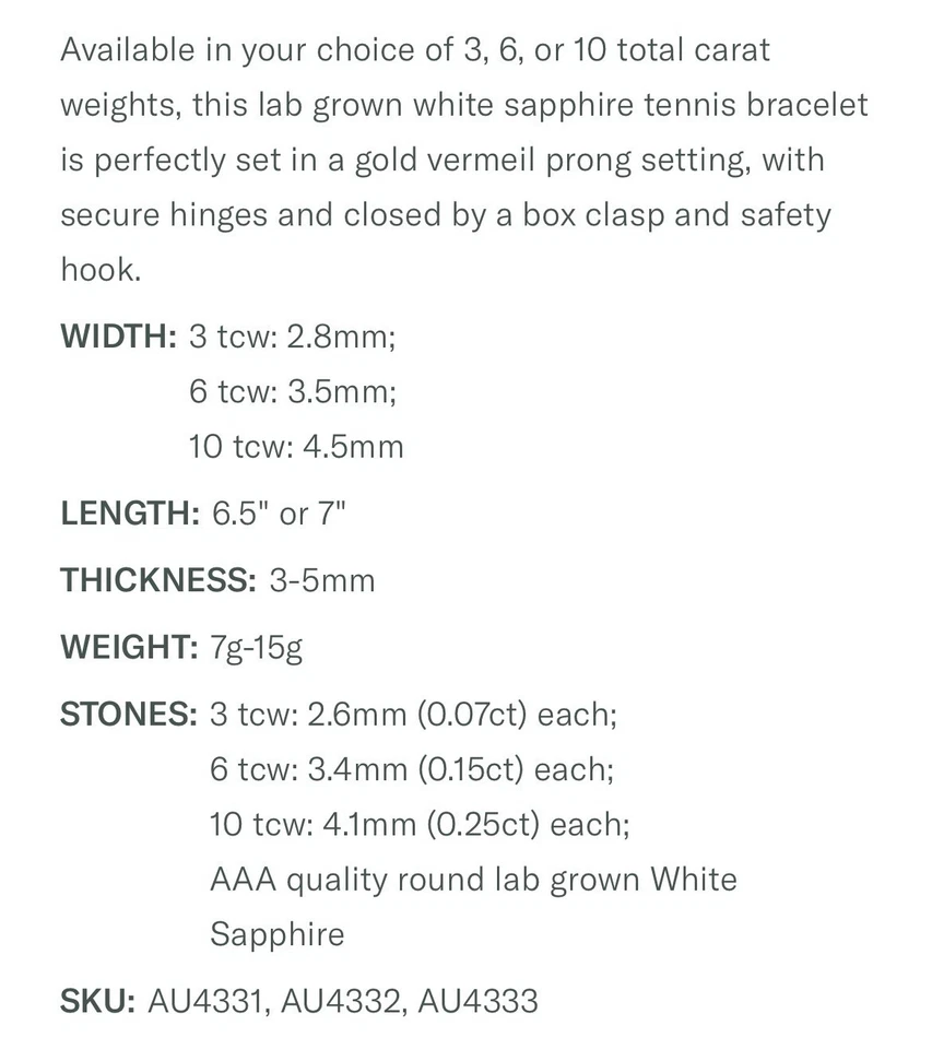 Pulsera tenis zafiro blanco cultivado en laboratorio Foto 2 de 4