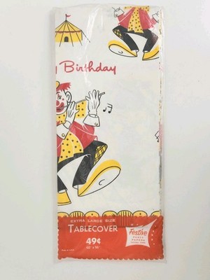 Paper Tablecover Circus Clowns Happy Birthday Creepy Halloween Haunt Vtg Festive