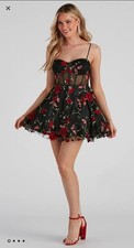 NWT Windsor Floral Lace Embroidered Illusion Mini Dress