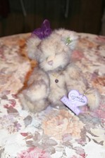 ADORABLE ANNETTE FUNICELLO 9" SOFT IVORY/BLACK TIPPED FAUX FUR BEAR WT NECKLACE