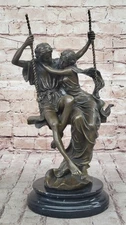 Art Deco Sculpture Couple Woman and Man In Love Swing Bronze Decorative Figure