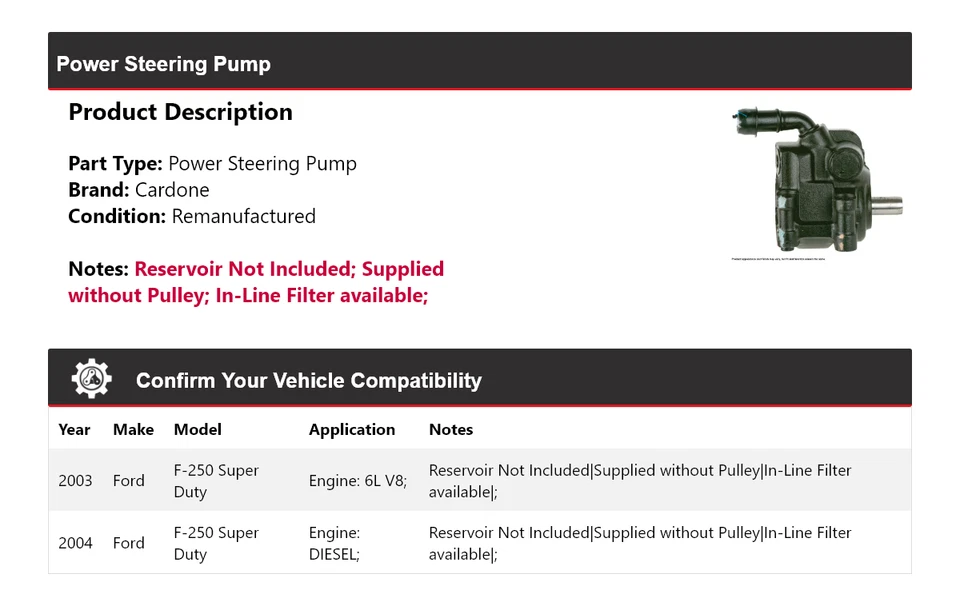 Bomba de dirección asistida Cardone para Ford F-250 Super Duty 2003-2004 Foto 2 de 4