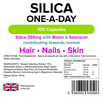 Kieselsäure 250 mg Haare, Haut, Nägel, zugesetztes Biotin & Selen (100 Kapseln) LINDEN UK