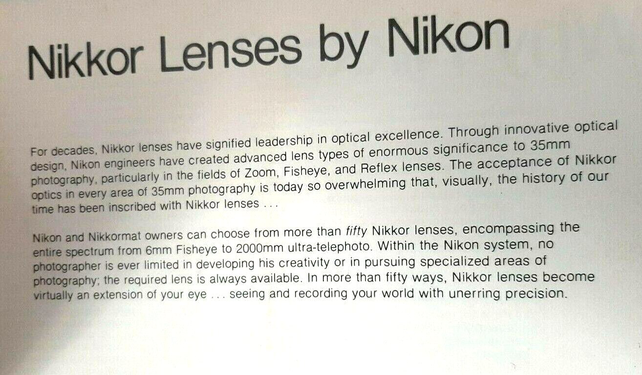 Vintage NIKKOR LENSES Nikon Catalog signifies leadership in optical
