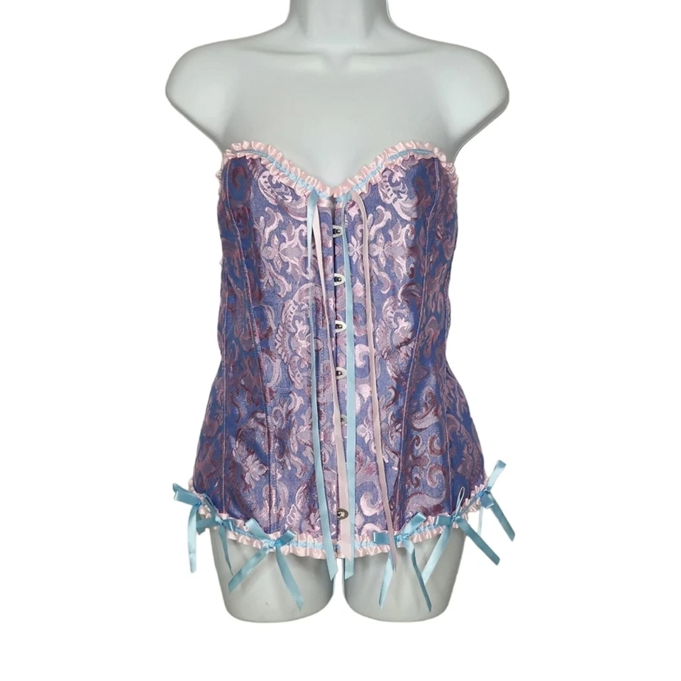 TopMellon Purple Pink Boned Lace Up Corset Bustier Strapless Costume Cosplay 4X - Image 2 of 4