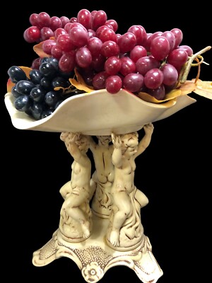 Large 14  Ceramic Cherub Angels Dish Bowl With 4 Large Grape Clusters 10  Dish