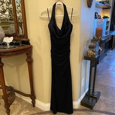 Vintage LAUNDRY Women Black Halter Maxi Ruched Party Dress Size 6-Made in USA
