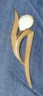 VTG 1960's SARAH COVENTRY Gold Tone 4" White Milk Glass Flower Dancer Brooch Pin