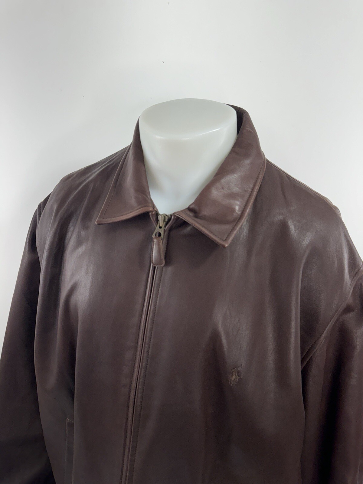 POLO RALPH LAUREN Splendida giacca PELLE con zip ricamata pony XL ALTA come nuova