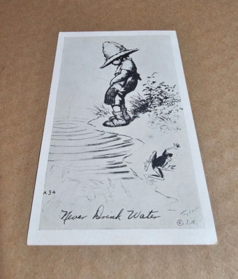 1940/50s ''NEVER DRINK WATER'' PEEING CHILD FROG POST CARD POSTCARD NEW YORK