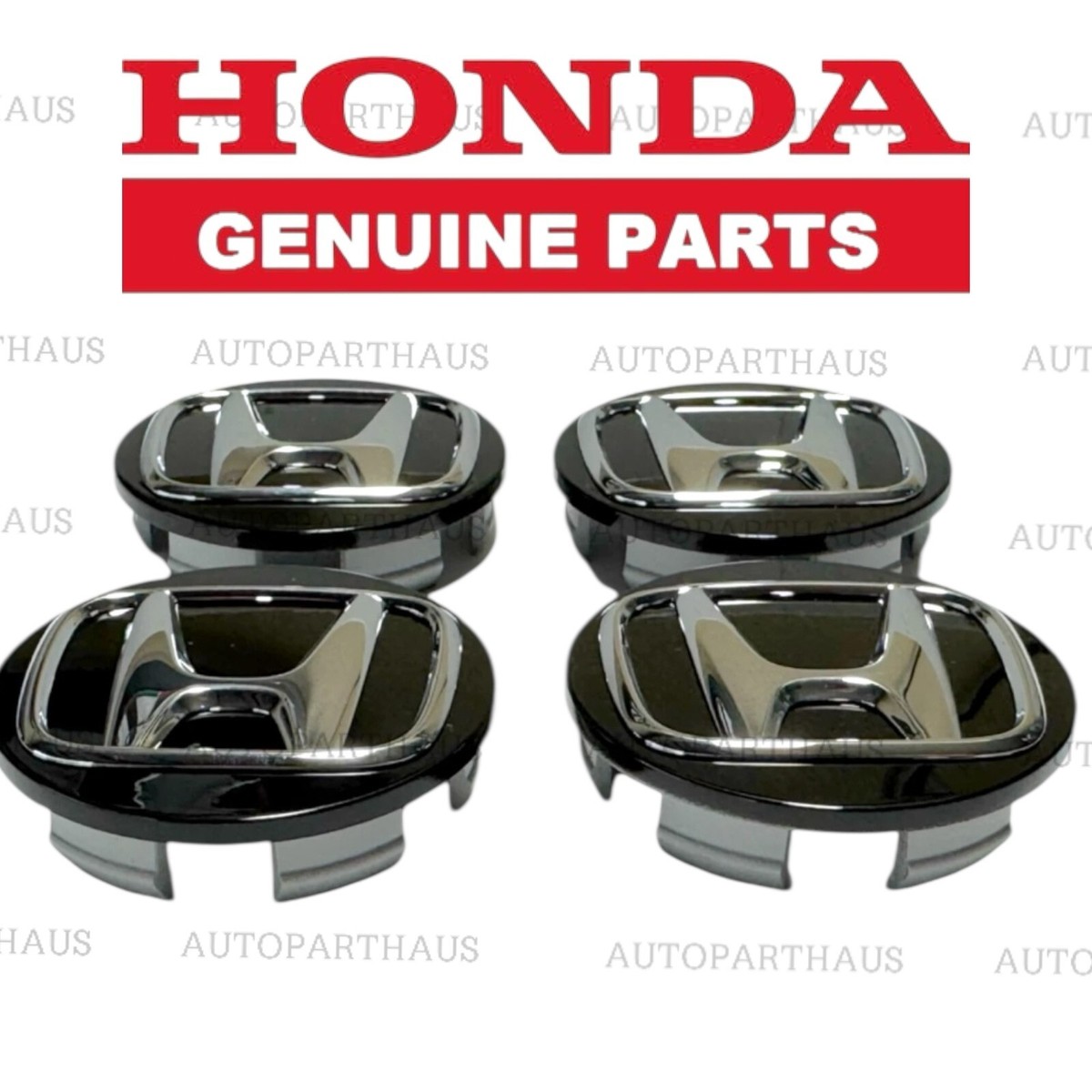 Set Of 4 Honda OEM Wheel Center Caps For 2022-2025 CR-V | Black/Chrome | 62mm | Genuine Honda