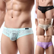 3packs Mens Lace Underwear Sexy Boxer Briefs Shorts U Pouch Low-Rise Panties