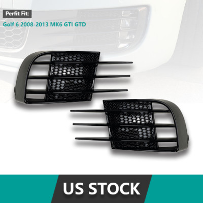 For 2008-2013 Golf 6 MK6 GTI GTD Gloss Black Front Fog Light Grille Grill Cover