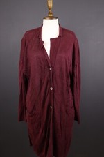 GUDRUNN SJODEN Burgundy Linen Knit Long Cardigan Sweater Size M