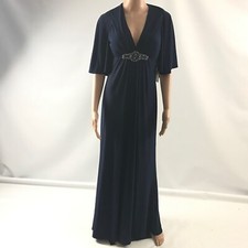 Eliza J Womens Navy V Neck Beaded Ruched Formal Dress Size 10 Blue Embellished 