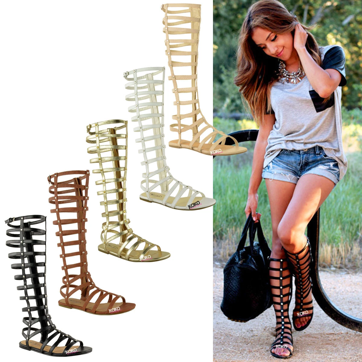 Gladiator sandals knee cheap