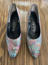 DE LISO DEBS By Palter Deliso GLITTER MULTICOLORED FLORAL Sz 9 HEELS 25-755-2-M