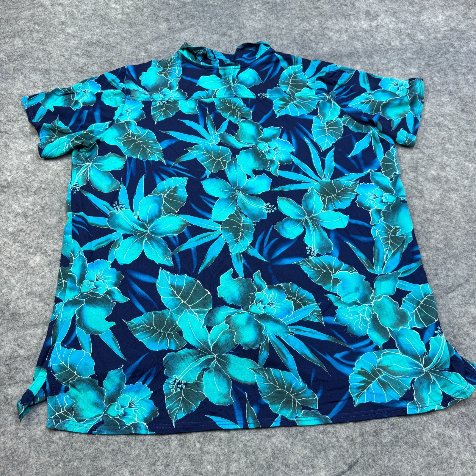 Miraclesuit Shirt Womens L Blue Floral Button Up Stretch Aloha Tropical Beachy