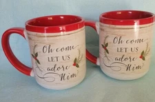 Two Abbey Gift Mugs Cups CHRISTMAS "Oh Come Let Us Adore Him" Matthew 2:2 "USED"