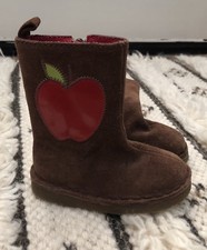 BABY GAP Girls Brown Red Suede Leather Apple Zipper Boots 5