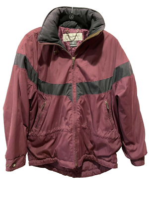 Vintage Obermeyer Women's Ski Jacket Maroon Burgundy Black Stripe Size 10  Petite