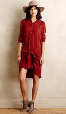 Maeve Anthropologie Size 4 Bloomsbury Tie Shirt Dress Rust Terra Cotta