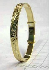 6MM YELLOW GP 925 SILVER HAWAIIAN TURTLE PRINCESS SCROLLS BABY BANGLE BRACELET