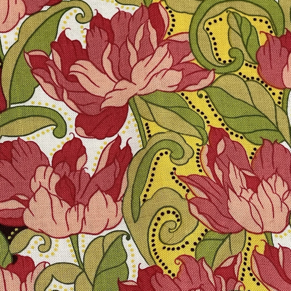 郁金香叶棉花卉织物粉色红色绿色黄色缝纫工艺1.75码 — 第 4/4 张图片
