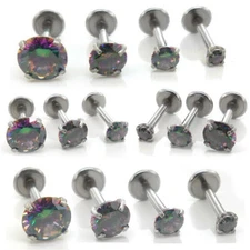 18G Dark Rainbow Flat Back Earrings Stud Triple Helix Nose Ring 1/4" 2-5mm Rings