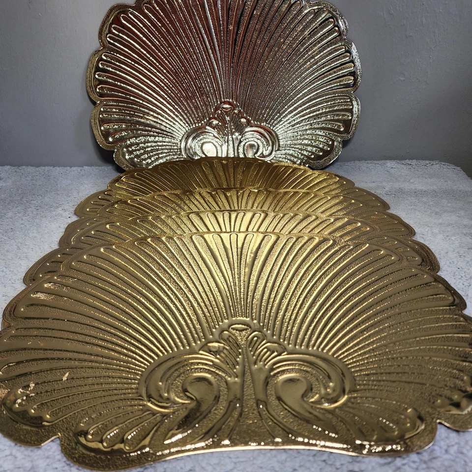 Juego de 5 manteles individuales vintage Art Deco vinilo concha dorada festoneados Regency Deco MCM Foto 2 de 4