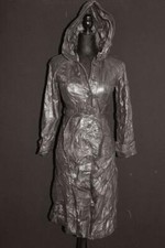 Vintage Classico Lungo 1970'S DONNA Molto Scuro pelle Marrone Cappotto Taglia M