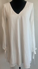 Lulus Women's Shift Dress Sz S White Chiffon Long Slit Sleeve With Bows V-Neck