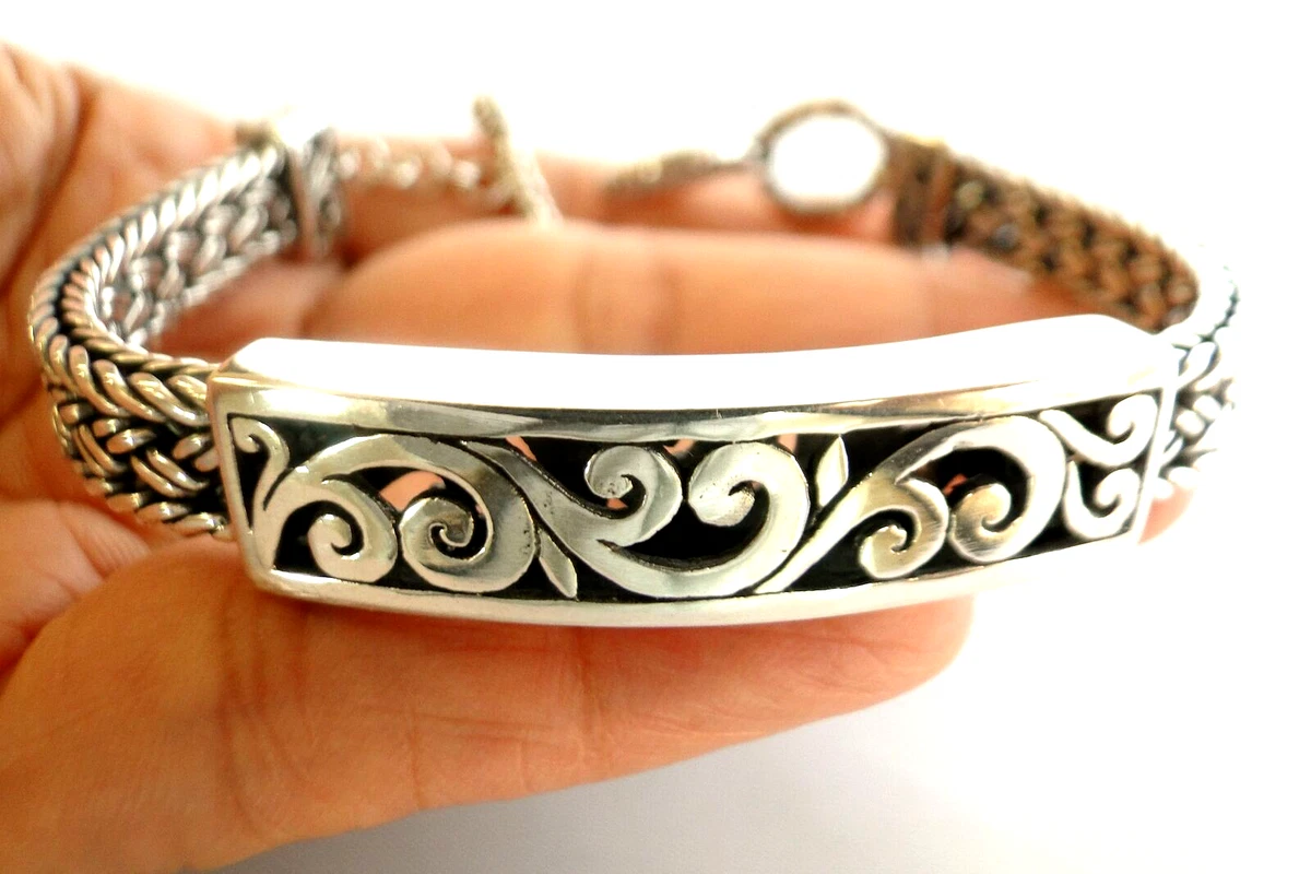 Bali Scroll Design No Stone 925 Sterling Silver Toggle Bracelet